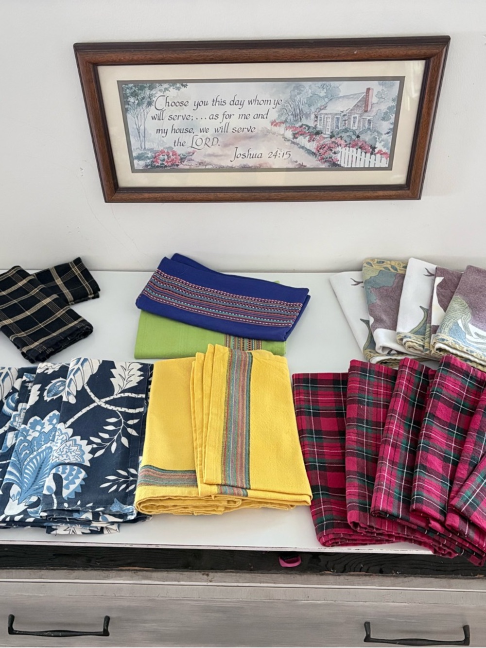Assorted Vintage Cloth Napkins - Yellow, Red Plaid, Blue Floral